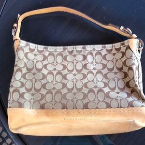 Vintage Coach Tan Signature Fabric & Leather Hobo Bag B063-2156